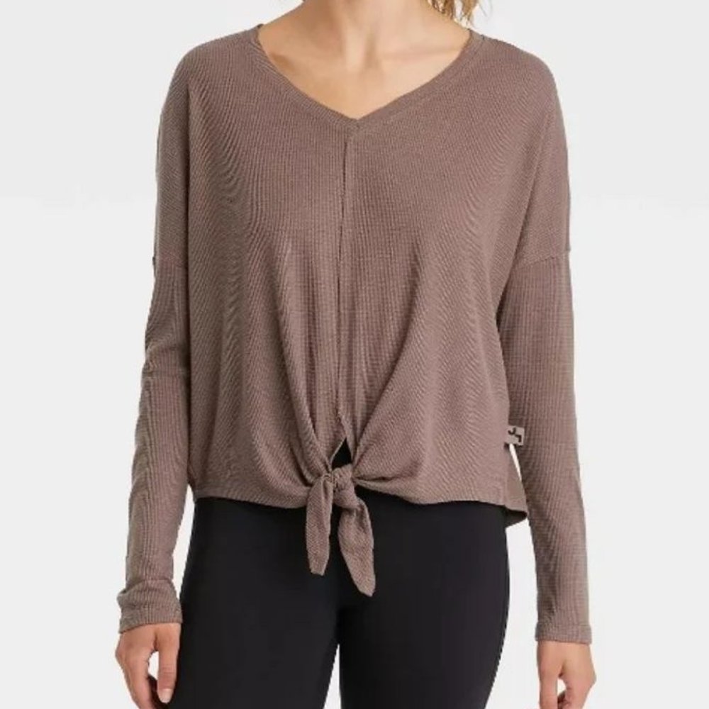 NWT Joy Lab sz XS long sleeve tie front waffle shirt